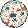 Image de PartyDeco gebaksbordjes Dino (6 st 18 cm) - Kartonnen gebaksbordjes dino thema met schulprand - donkergroen - goud - wit