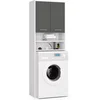 Image de Badkamerkast voor Wasmachine FIN / Hoge Wasmachinekast met 2 Deuren / AKORD Furniture Factory / Wit - Grafietgrijs / 64 x 180 x 30 cm