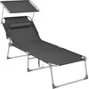 Image de SONGMICS Zonnebank, ligstoel, tuinstoel, extra groot, 71 x 200 x 38 cm, belastbaar tot 150 kg, met hoofdsteun en luifel, verstelbare rugleuning, opklapbaar, tuin, antraciet