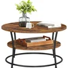 Image de VASAGLE Salontafel rond, Woonkamertafel, Sofatafel met plank, 80 x 45 cm, Gemakkelijke montage, Metaal, Industrieel ontwerp, vintage bruin-zwart LCT80BX