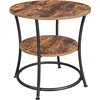 Image de Bijzettafel - rond - 2 planken - diameter 55 cm - zwart met bruin - metaal en houtlook