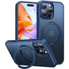 Image de TORRAS Hoesje Geschikt voor Apple iPhone 16 Pro - UPro Ostand Pro - Compatibel met MagSafe - Back Cover met Magneet - 360° Draaibare Ring Standaard - Blauw