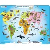 Image de Larsen Dieren in de wereld   Puzzel   Kaarten & Geografie   Wereld met dieren   Educatieve legpuzzel voor kinderen   28 stukjes   Gemaakt in Noorwegen   Extra dikke 2,5 mm stukjes   Tray met vaste rand