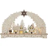 Image de Star Trading LED kaarsenboog 'Bamberg' van hout met kerstdorp, batterijen + timer, naturel, warm wit, B 45 cm