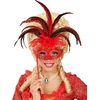 Image de "Masker op stok met grote rode veren voor volwassenen - Verkleedmasker - One size"