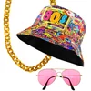 Image de Verkleedset 80's Hip Hop Graffiti (Halsketting, Vissershoedje en Bril)