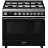 Image de SMEG Portofino CPF92GMBL Gasfornuis 90 cm - 6 Gasbranders - 2 Elektrische Ovens - Zwart