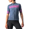 Image de Castelli Fietsshirt Korte Mouwen Dames Blauw Roze - FENICE JERSEY LIGHT STEEL BLUE PINK FLUO-M
