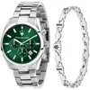 Image de Maserati - Attrazione - R8853151017 - herenhorloge - giftset - + armband - zilverkleurig - groen - 43 MM - Roestvrij staal