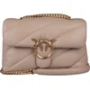Image de PINKO Leren Schoudertas Love Puff Classic CL Sheep Nappa Beige - Smoke Grey - Antique Gold