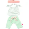 Image de ML Poppen: KLEDIJ SET groen/roos voor meisje 38cm, 3-delig, topje, broek en  haarlint, met kleerhanger, 3+