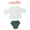 Image de ML Poppen: KLEDIJ SET groen/wit voor meisje 32cm, 3-delig, truitje, broekje en  haarlint, met kleerhanger, 3+