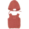Image de ML Poppen: KLEDIJ SET GEBREID koraalrood meisje 32cm, 2-delig, body + hoedje, eco en gerecycleerd, op kleerhanger, 3+