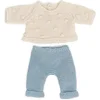Image de ML Poppen: KLEDIJ SET GEBREID blauw/wit voor pop 21cm, eco en gerecycleerd,  2-delig, trui en broek, op kleerhanger, 3+