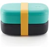 Image de Lékué dubbele lunchbox uit kunststof met silicone band zwart en muntgroen 1L