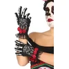 Image de Horror skelet handshoenen met doodskop en roosjes - dames - Day of the Dead/Halloween verkleed accessoire