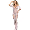 Image de Subblime - 951818 Fishnet Crotchless Bodystocking With White Roses Pattern One Size