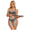 Image de Subblime - 952365 Rainbow Bare Shoulder Fishnet Dress One Size
