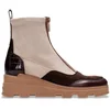 Image de Hispanitas Beige leren enkellaarsjes met sleehak