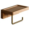 Image de Toiletpapierhouder - WC Rolhouder Zonder Boren - Toiletrolhouder - Toiletrolhouder met Plankje - Zonder boren Toiletrolhouder - Rolhouder - Hout - Natuurlijk