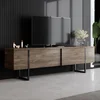 Image de Asir - TV-standaard - Walnoot, zwart - 100% met melamine gecoat spaanplaat - 34,5 x 194 x 11 cm