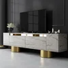 Image de Asir - TV-standaard - Travertijn, Goud - 100% met melamine gecoat spaanplaat - 35 x 180 x 10 cm