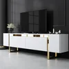 Image de Asir - TV-standaard - Wit, Goud - 100% met melamine gecoat spaanplaat - 35 x 180 x 10 cm