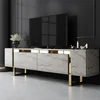 Image de Asir - TV-standaard - Travertijn, Goud - 100% met melamine gecoat spaanplaat - 35 x 180 x 10 cm