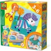 Image de SES - Klei vormen knippen - 3 kleuren klei (3x40g) - met veilige kinderschaar en herbruikbare klei kaarten - glutenvrij