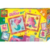 Image de SES - Knoeivrije glitter kunst - 6 stickerkaarten met glimmend transferfolie, glitter stickers en glitter pompons
