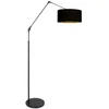 Image de Zwarte vloerlamp booglamp Prestige Chic 3976ZW met zwart linnen kap, metaal en textiel, kantelbaar, 220 cm snoer, Steinhauer