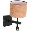 Image de Wandlamp Stang 4350ZW met beige kurken kap en zwart metalen armatuur, eigentijds design voor binnen, inclusief draaibaar en kantelbaar leeslampje, merk Steinhauer