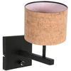 Image de Wandlamp Stang 4352ZW met beige kurk kap en zwart metalen armatuur, E27 fitting, ideaal voor binnengebruik, merk Steinhauer, eigentijdse stijl