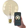 Image de Calex Slimme LED Lamp - E27 - Wifi Verlichting - Filament - Globe 12.5cm - Smart Lichtbron Goud - Dimbaar - Warm Wit licht - 7W