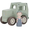 Image de Tractor - Hout - 11x13x8cm - Met poppetje - 18m+
