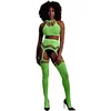 Image de Shots - Ouch! OU838GLOOS - Two Piece with Crop Top and Stockings - Green - XS/XL