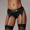 Image de Shots - Ouch! OU829BLKML1 - Vibrating Strap-on Thong, Adjustable Garters - Black - M/L