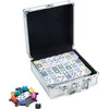 Image de Domino Dubbel 12 Mexican Train   91 Stenen met Gekleurde Ogen   Luxe Aluminium Koffer met Handvat   Inclusief Station & Treinen   Strategisch Familiespel   Engelhart