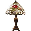 Image de Lumilamp Tiffany Tafellamp Ø 32x47 cm Beige Groen Glas Roos