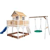 Image de AXI Liam Speelhuis in Bruin/Wit - Met Verdieping, Zandbak, Summer Nestschommel en Blauwe Glijbaan - Speelhuisje voor de tuin / buiten - FSC hout - Speeltoestel voor kinderen