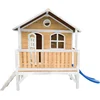 Image de AXI Stef Speelhuis in Bruin/Wit - Met Verdieping en Blauwe Glijbaan - Speelhuisje voor de tuin / buiten - FSC hout - Speeltoestel voor kinderen