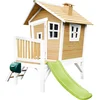 Image de AXI Robin Speelhuis in Bruin/Wit - Met Verdieping en Limoen Groene Glijbaan - Speelhuisje voor de tuin / buiten - FSC hout - Speeltoestel voor kinderen