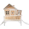 Image de AXI Emma Speelhuis in Bruin/Wit - Met Verdieping en Witte Glijbaan - Speelhuisje op palen met veranda - FSC hout - Speeltoestel voor de tuin