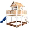 Image de AXI Liam Speelhuis in Bruin/Wit - Met Verdieping, Zandbak en Blauwe Glijbaan - Speelhuisje voor de tuin / buiten - FSC hout - Speeltoestel voor kinderen