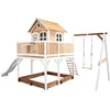 Image de AXI Liam Speelhuis in Bruin/Wit - Met Verdieping, Zandbak, Enkele Schommel en Witte Glijbaan - Speelhuisje voor de tuin / buiten - FSC hout - Speeltoestel voor kinderen
