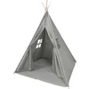 Image de Sunny Alba Tipi Tent Grijs voor kinderen - Wigwam Speeltent met ramen van katoen - Tipi tent kinderen met Kussen kleed - 120x120x160cm - Stokken van FSC hout