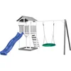 Image de AXI Beach Tower Speeltoestel in Grijs/Wit - Speeltoren met Summer Nestschommel, Blauwe Glijbaan en Zandbak - FSC hout - Speelhuis op palen voor de tuin