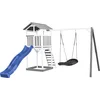 Image de AXI Beach Tower Speeltoestel in Grijs/Wit - Speeltoren met Roxy Nestschommel, Blauwe Glijbaan en Zandbak - FSC hout - Speelhuis op palen voor de tuin