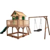 Image de AXI Liam Speelhuis in Bruin/Groen - Met Verdieping, Zandbak, Roxy Nestschommel en Groene Glijbaan - Speelhuisje voor de tuin / buiten - FSC hout - Speeltoestel voor kinderen