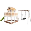 Image de AXI Liam Speelhuis in Bruin/Wit - Met Verdieping, Zandbak, Roxy Nestschommel en Limoen Groene Glijbaan - Speelhuisje voor de tuin / buiten - FSC hout - Speeltoestel voor kinderen